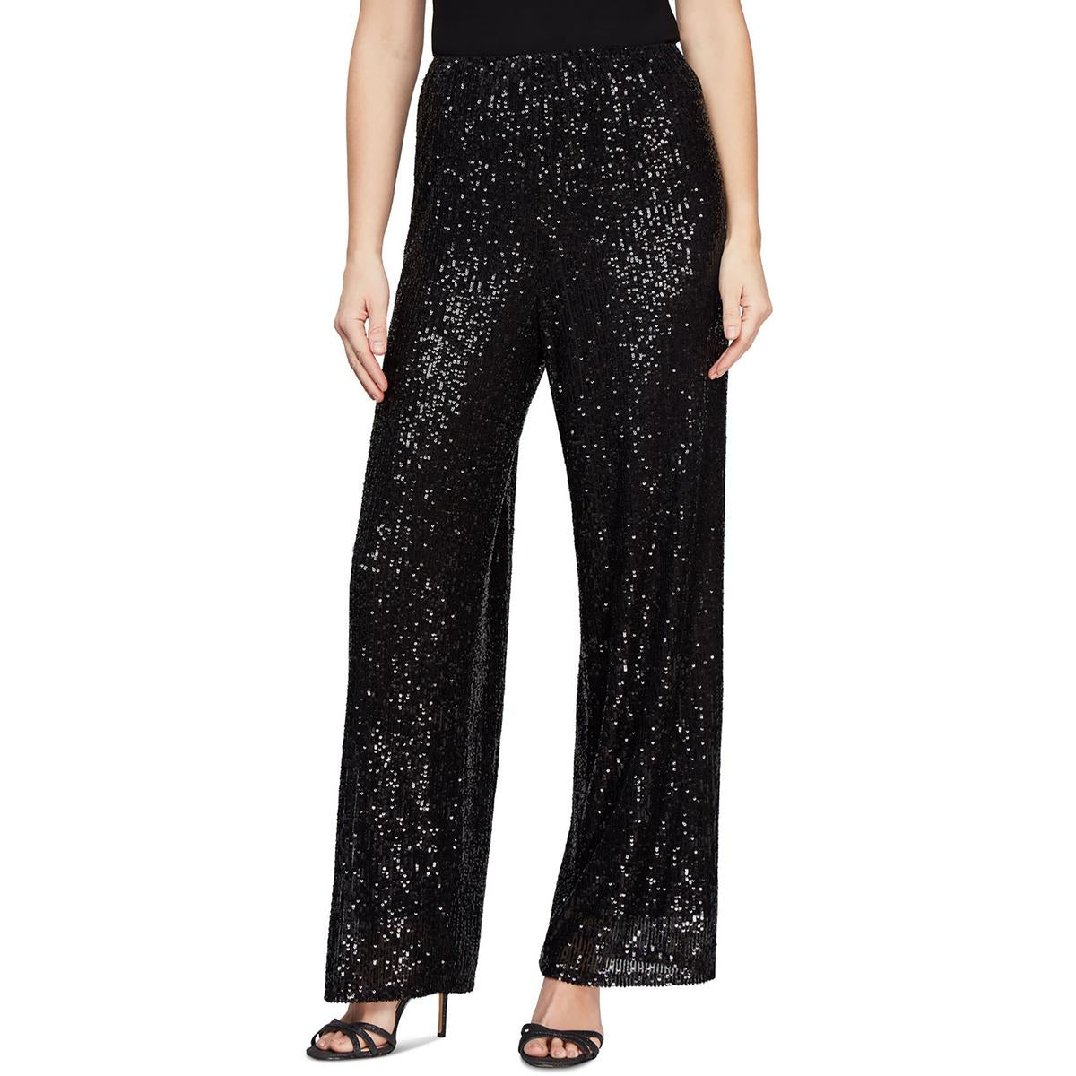 Alex Evenings Womens Sequined High Rise Wide Leg Pants