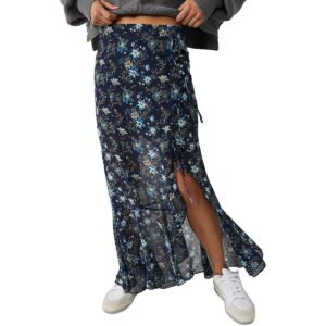 Free People Womens Chiffon Floral Maxi Skirt
