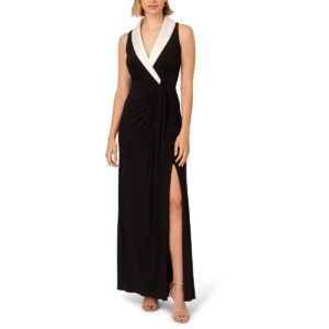 Adrianna Papell Womens Shawl Collar Maxi Dress