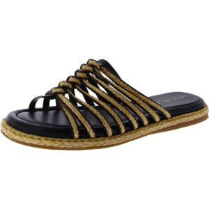 Nine West Womens Adila 2 Faux Leather Raffia Slide Sandals