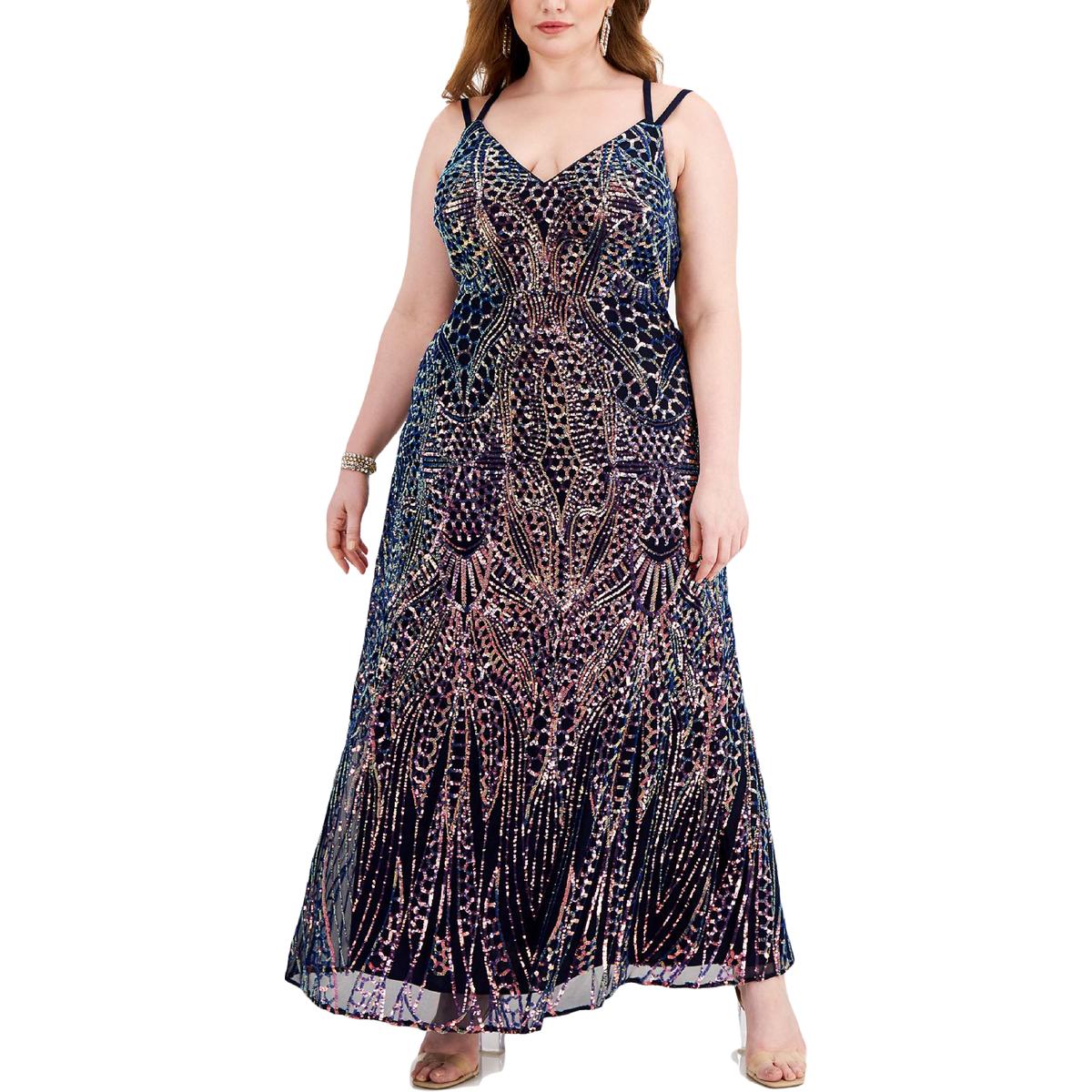 Morgan & Co. Womens Plus Sequined Long Evening Dress
