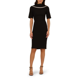 Adrianna Papell Womens Crepe Roll Neck Sheath Dress