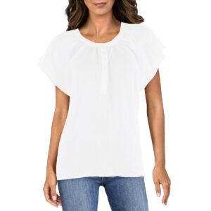 Calvin Klein Womens Split Neck Flutter Sleeve Henley