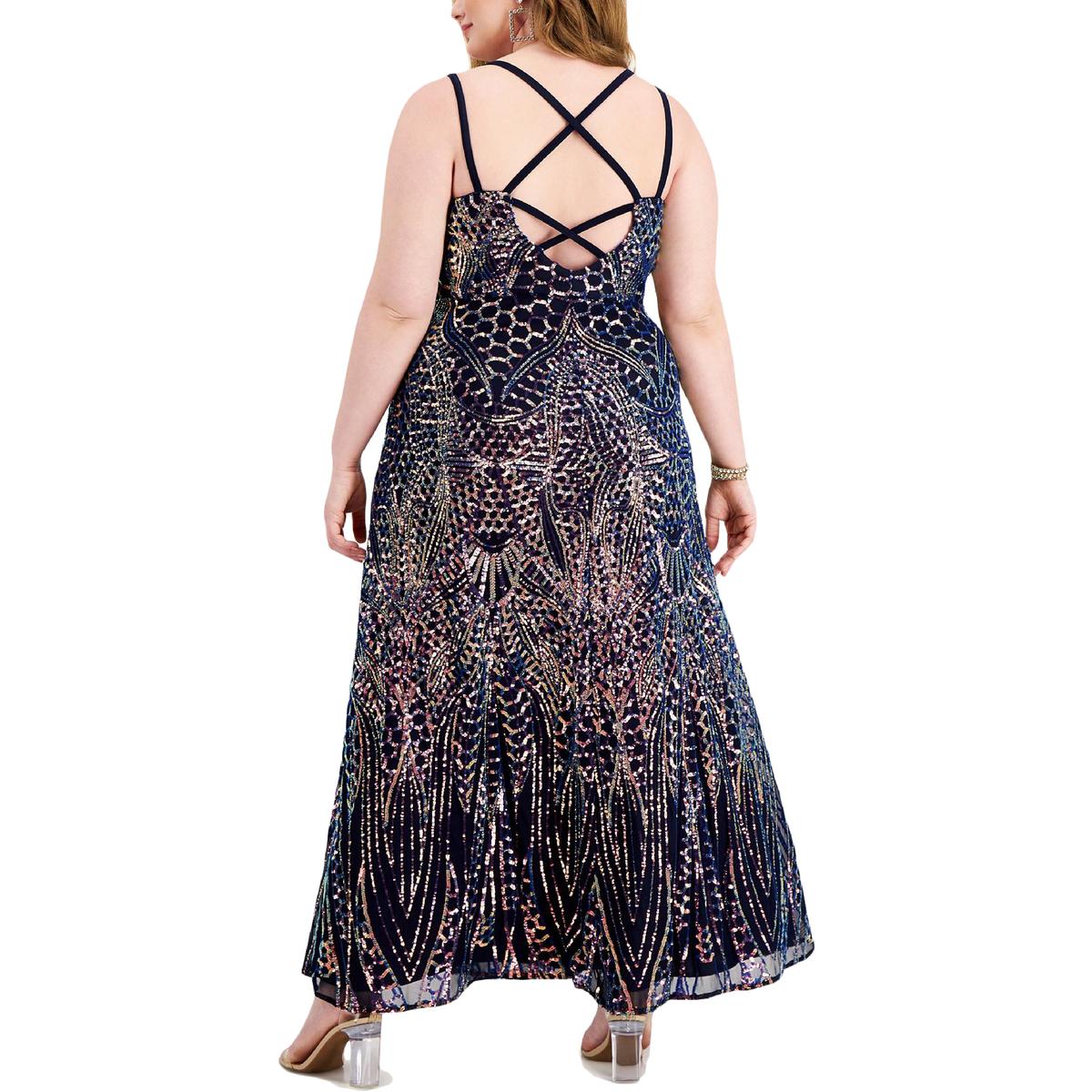 Morgan & Co. Womens Plus Sequined Long Evening Dress - Image 2