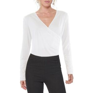 CQ by CQ Womens Surplice Ruched Bodysuit