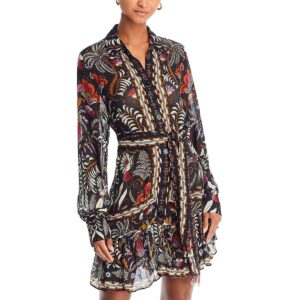 FARM Rio Womens Classic Garden Long Sleeve Button Down Mini Dress