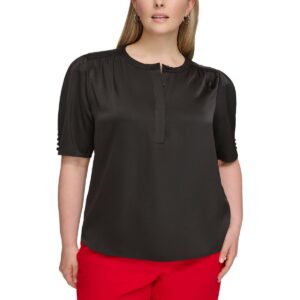 Calvin Klein Womens Plus Button Up Short Sleeves Blouse